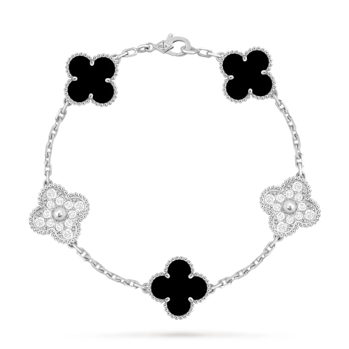 Bracelet Trèfle 5 Motifs — Onyx Noir