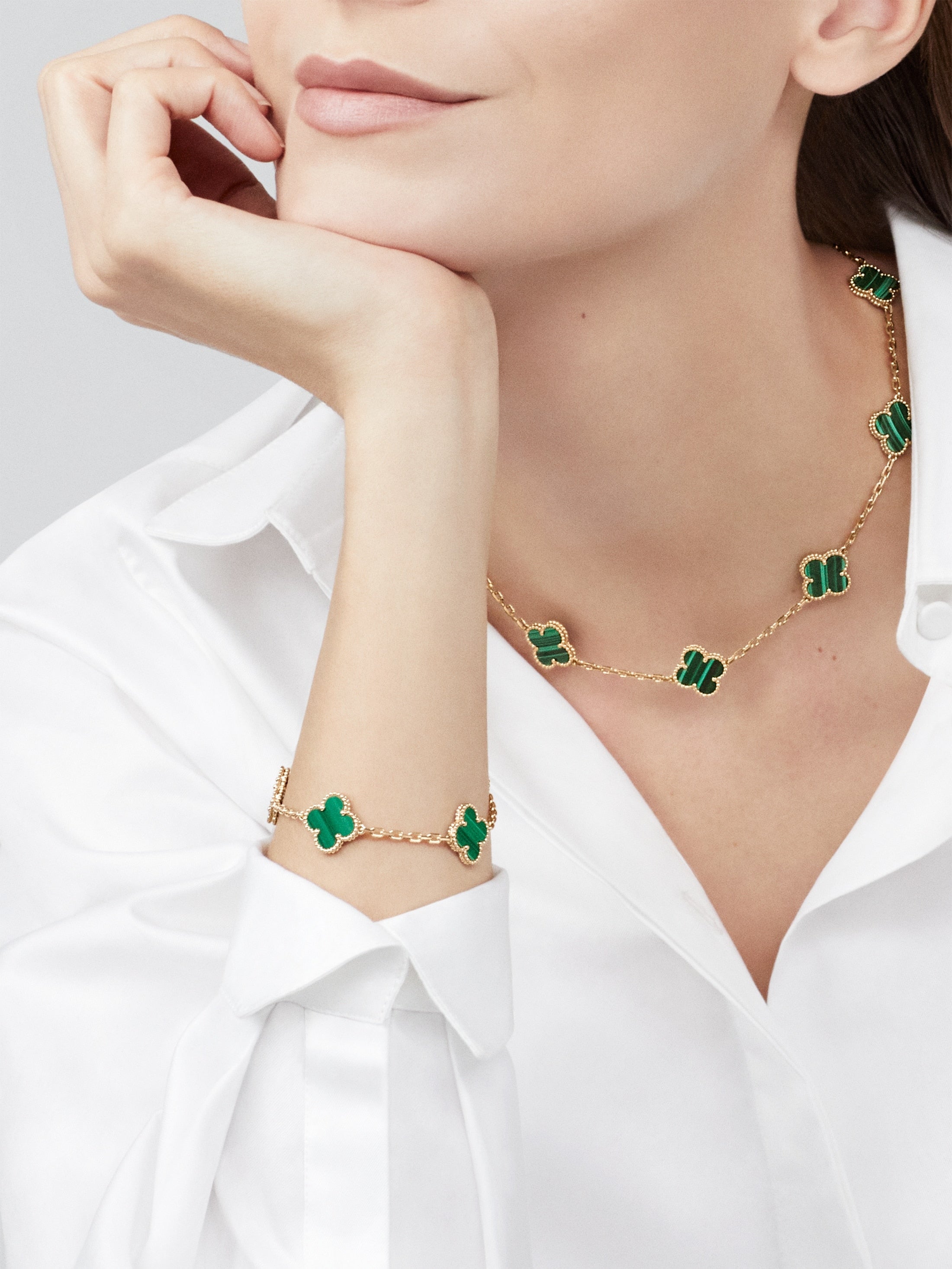 Bracelet Trèfle 5 Motifs — Malachite Verte — vue 4 | COMOCLO