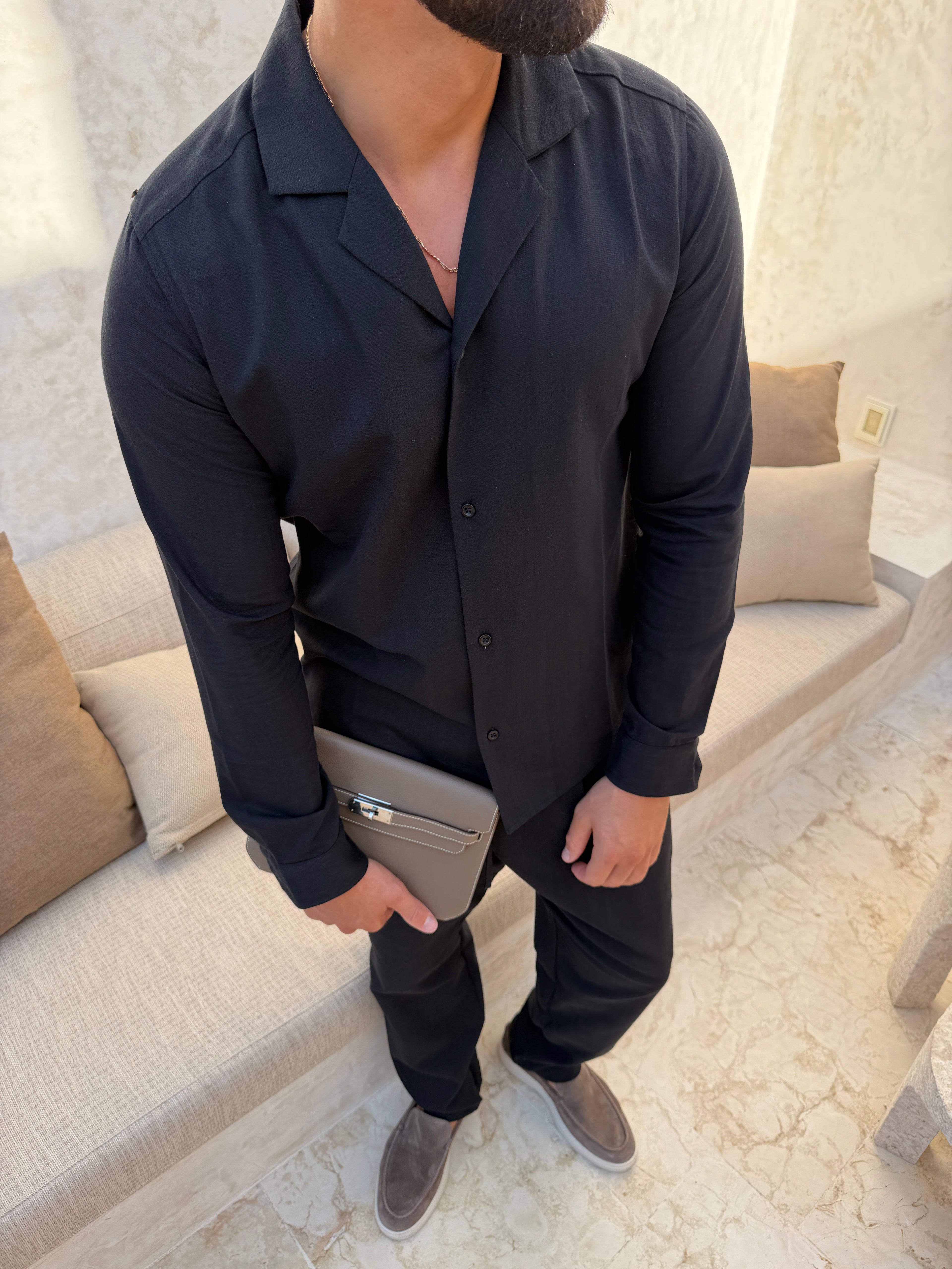 Chemise RIVÉ Lin Classique pour homme, coloris Noir | COMOCLO