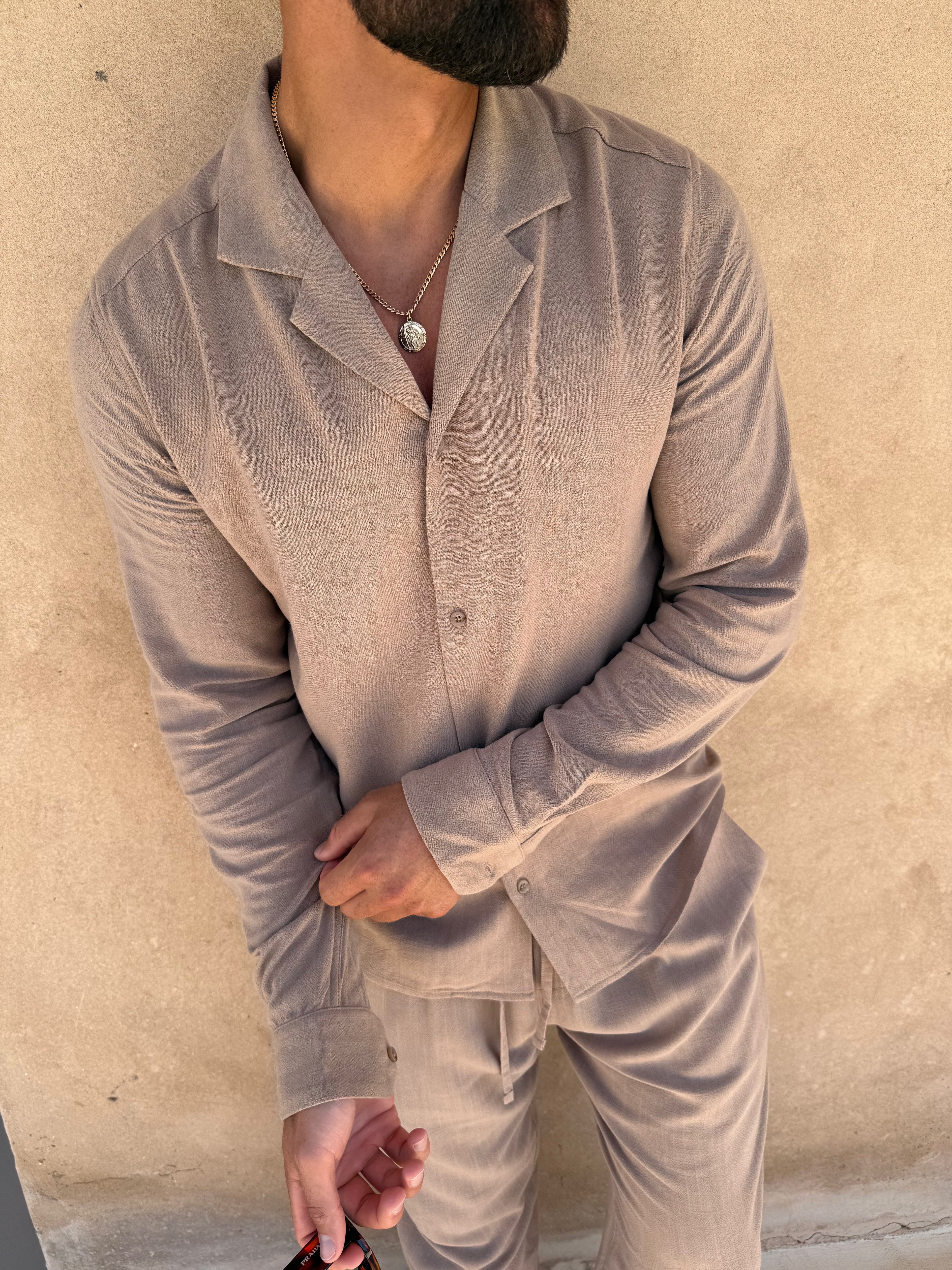 Chemise Lin pour homme, coloris Taupe | COMOCLO