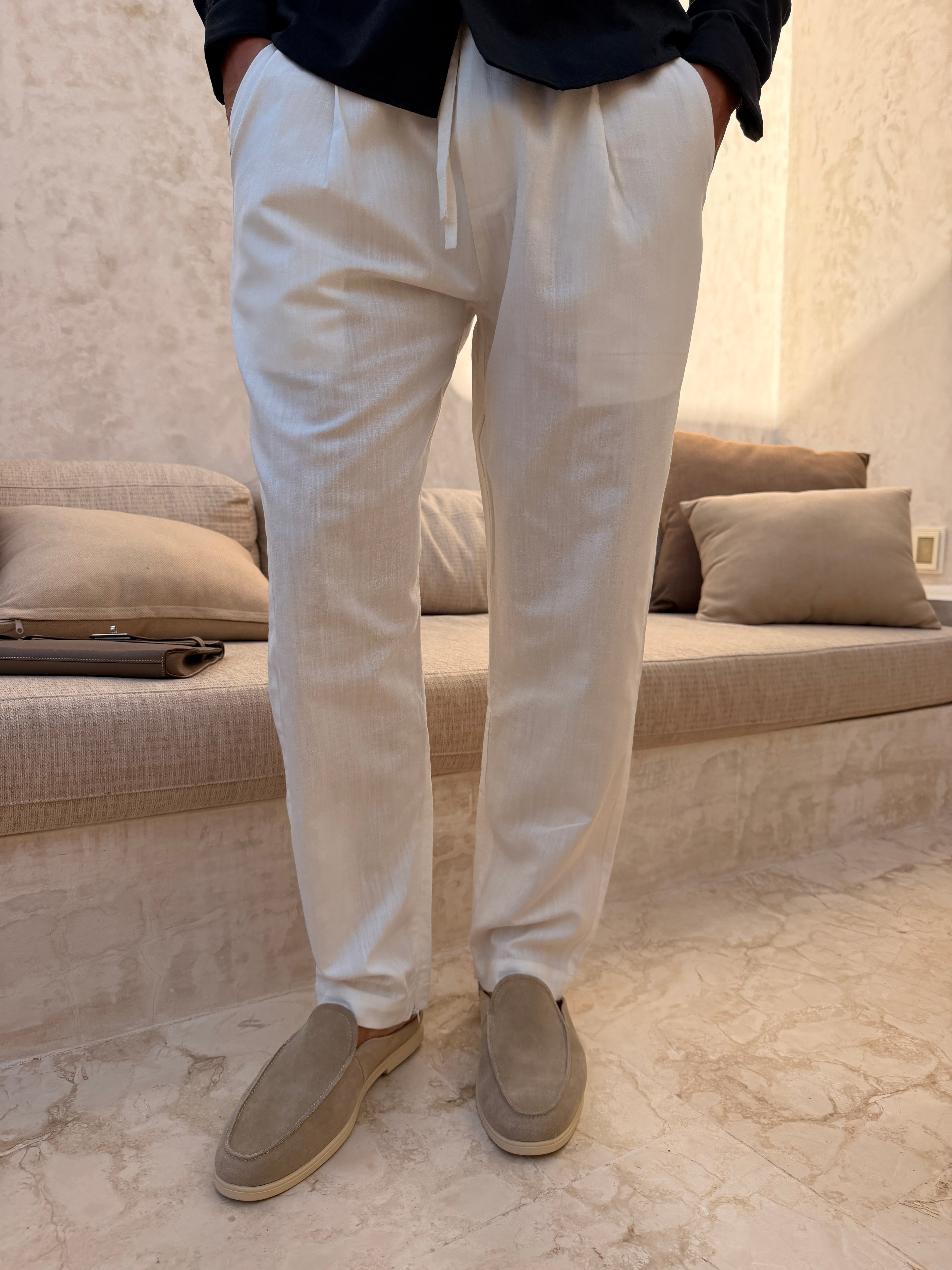 Pantalon RIVÉ Lin Classique pour homme, coloris Blanc — vue 3 | COMOCLO