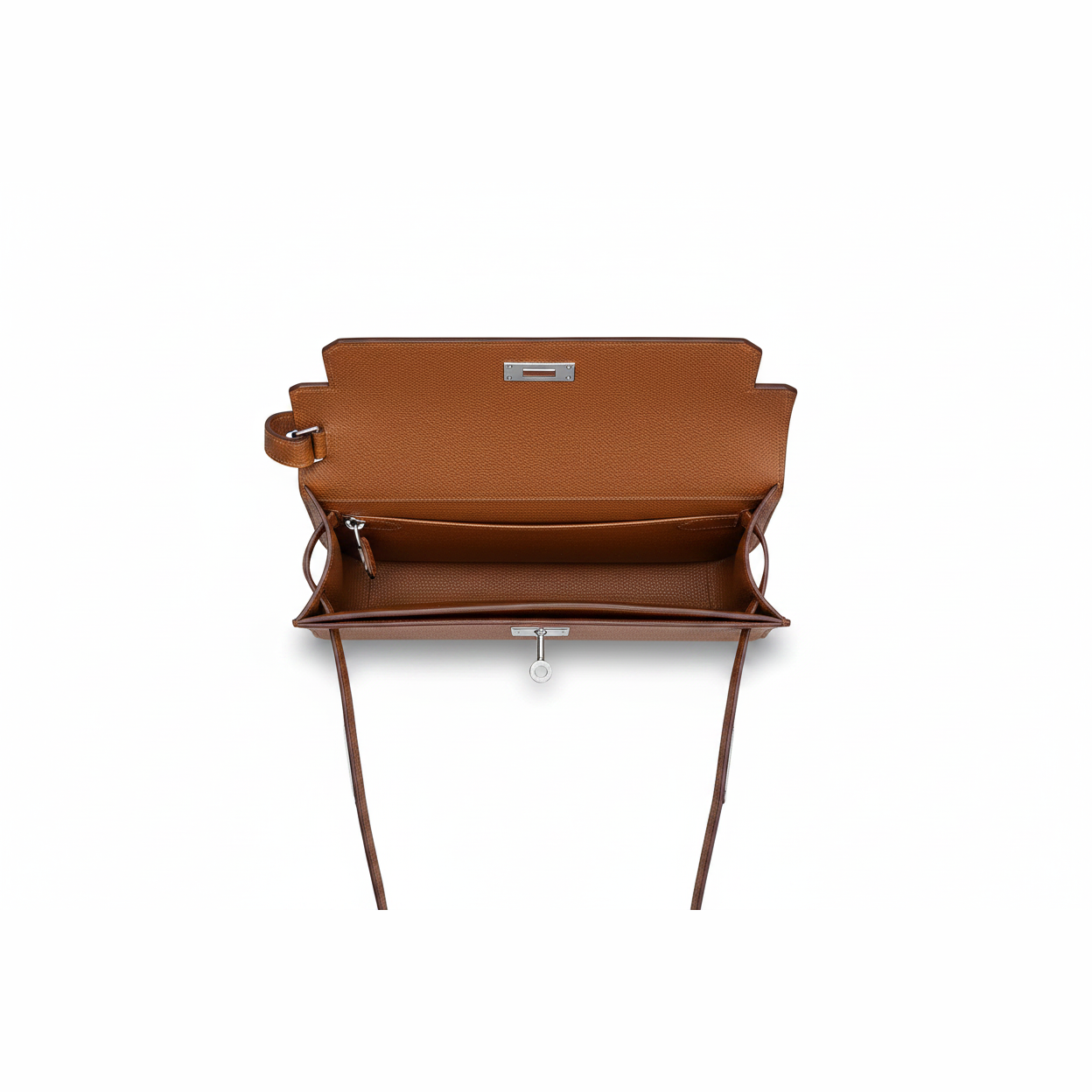 Pochette Cuir Marron COMOCLO — intérieur ouvert
