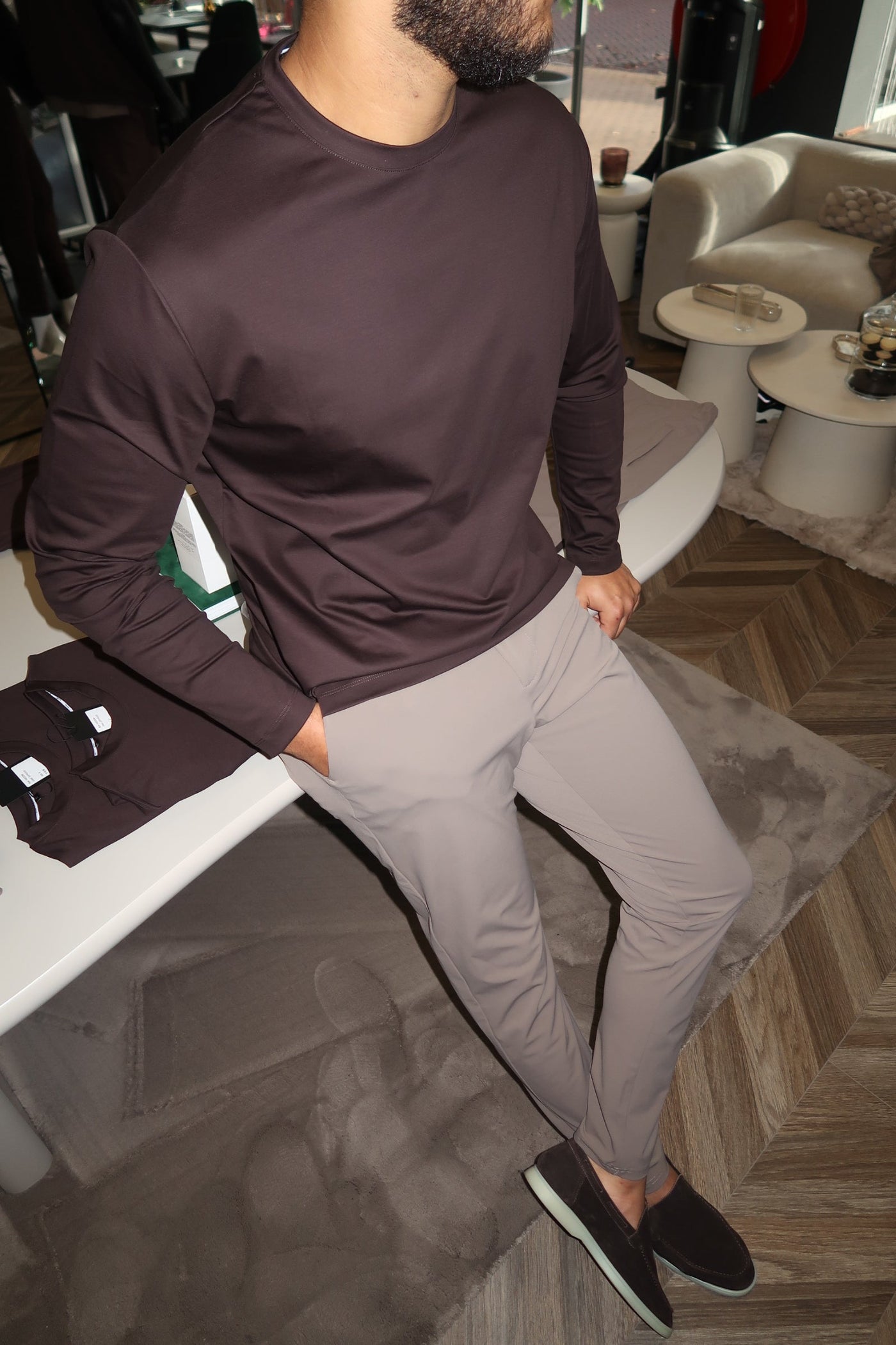 T-Shirt Manches Longues Satiné — Espresso